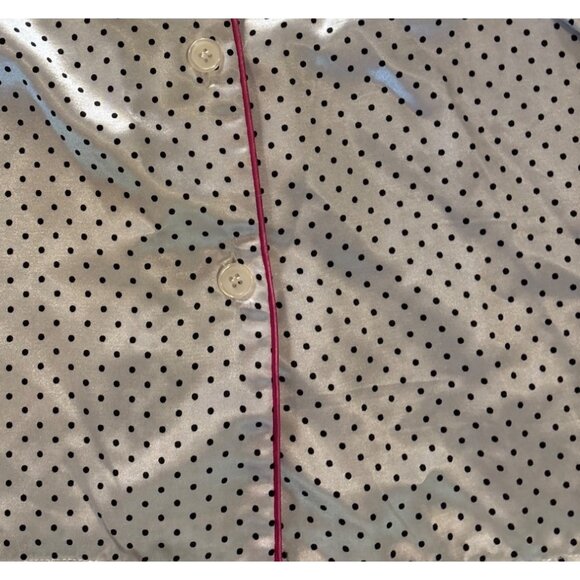 Vanity Fair Pajama Set Womens Satiny Polka Dot White Black Pink Trim Med (10-12) - Picture 2 of 12